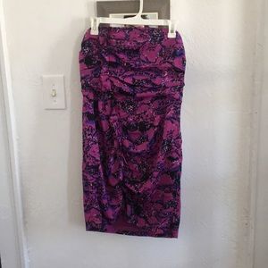 BCBG mini dress fitted with ruffle strapless